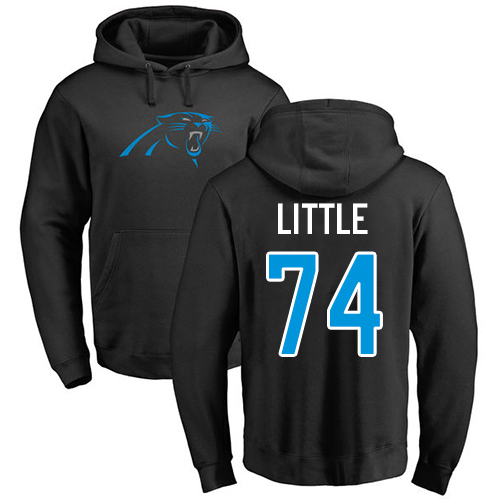 Carolina Panthers Men Black Greg Little Name and Number Logo NFL Football #74 Pullover Hoodie Sweatshirts
